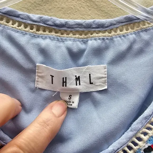 THML Women's Multicolor Embroidered Mini Dress Cowgirl Boho Light Blue SZ Small - Picture 5 of 7